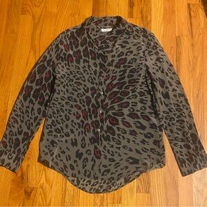 Equipment Femme 100% Silk Lucinda Tunic Length  Blouse Size M Grey/Fuchsia EUC